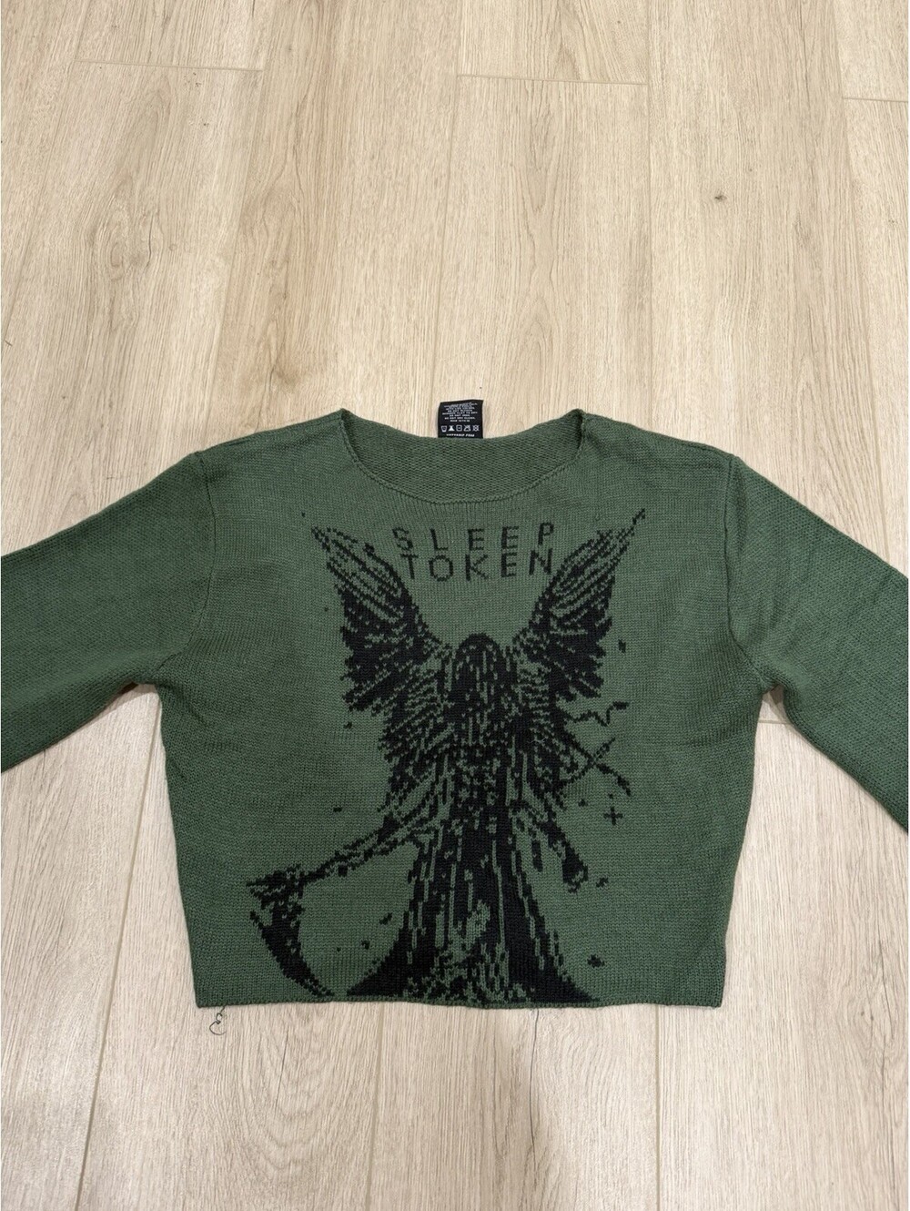 Hot Topic Sleep Token Green Cropped Knit Sweater Bell Sleeve Large - Picture 3 of 13
